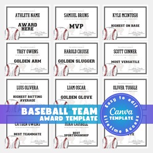 Personalized Baseball Award Certificates: Custom Team Awards (Canva Template)