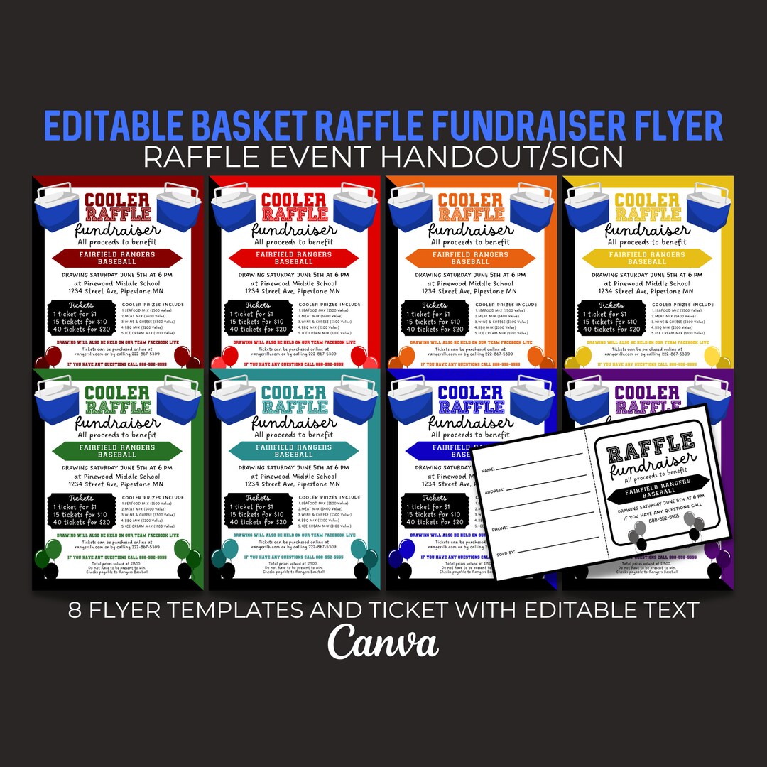 Editable Cooler Raffle Ticket Fundraiser Flyer, Raffle Fundraiser