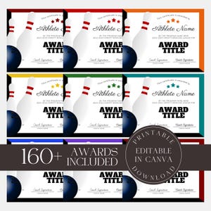 Editable Bowling Team Certificate Bowling Awards Printable Bowler Award Bowling Team Awards Team Party Bowling Awards  Template