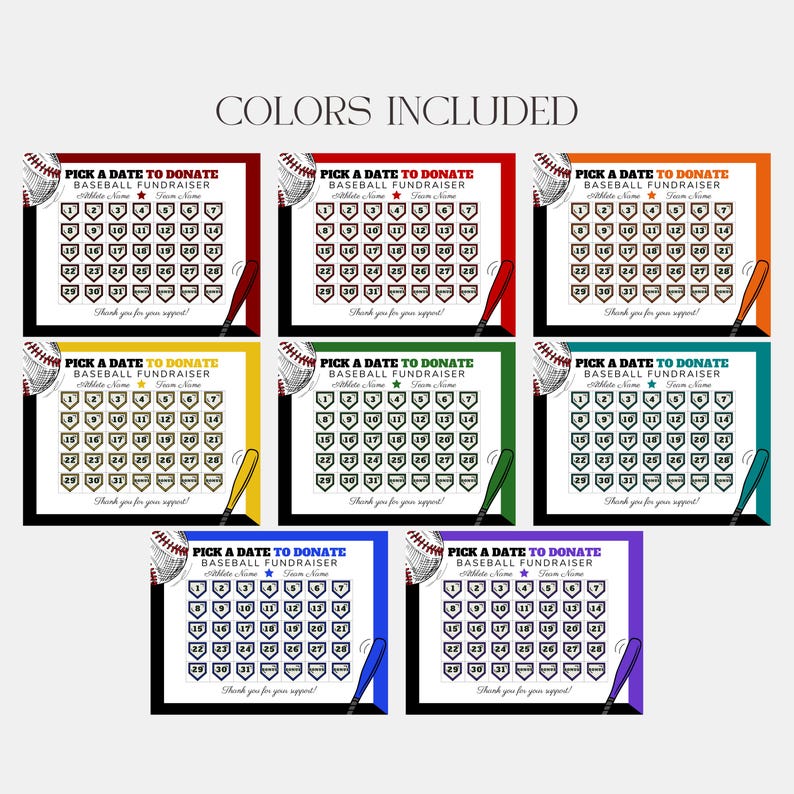 Baseball Fundraiser Calendar Raffle Board, Pick a Date Baseball ...