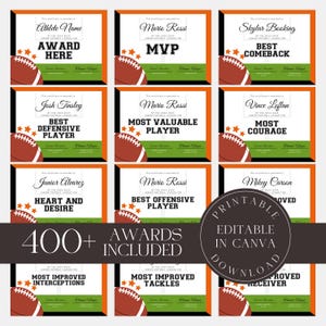 Editable Football Award Certificates Team Party Printable (Canva Template)