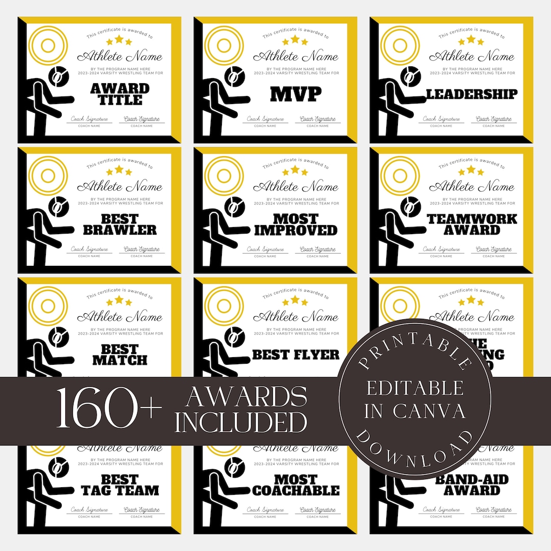 Wrestling Award Certificate Bundle Editable Canva Template (printable Wrestling Award Certificate Bundle Editable Canva Template (printable
