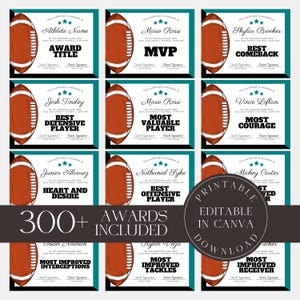 Editable Football Awards Bundle Football Award Certificate Team Party Award Certificate Football Participation Teal