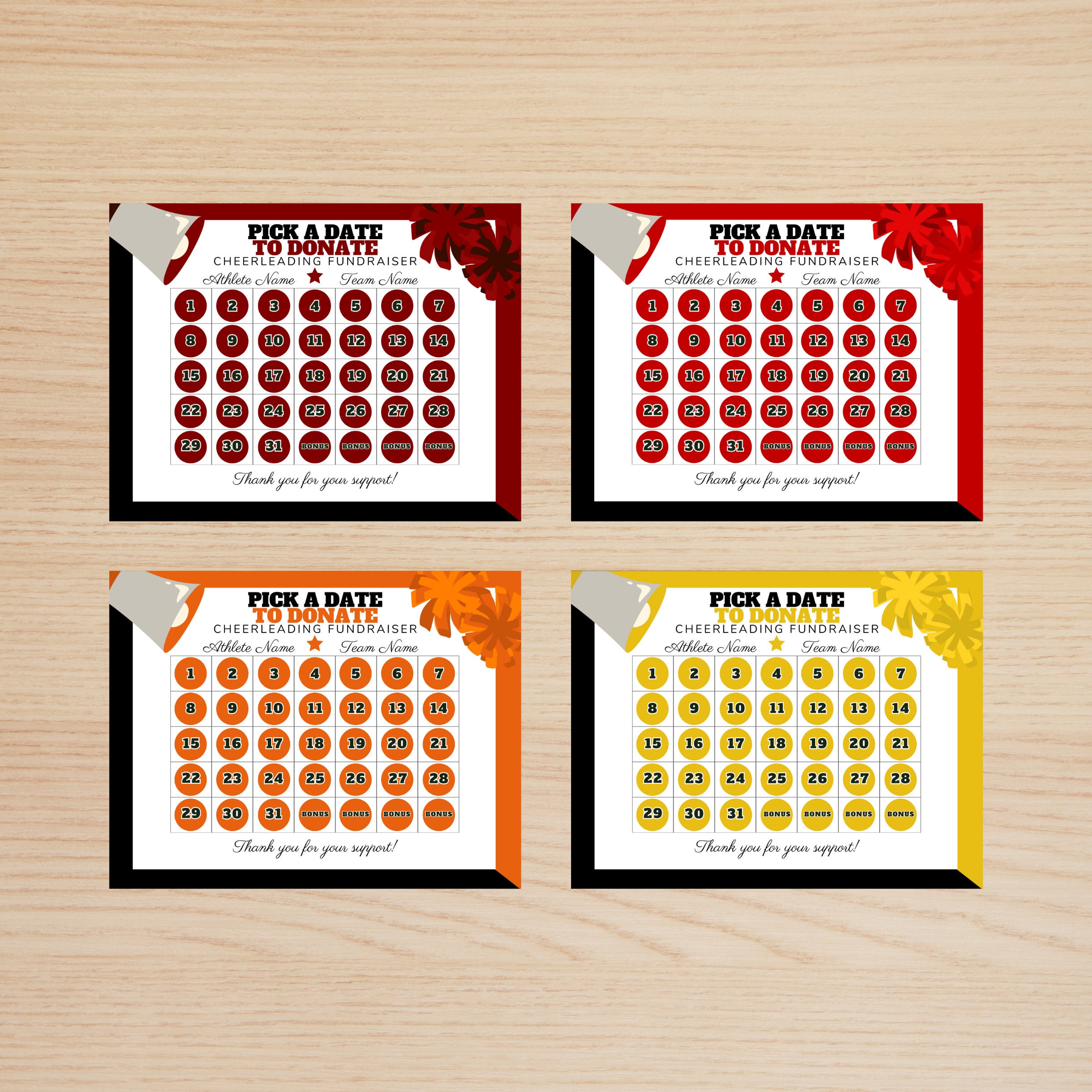 Cheerleading Fundraiser Calendar Template, Pick a Date to Donate Raffle ...