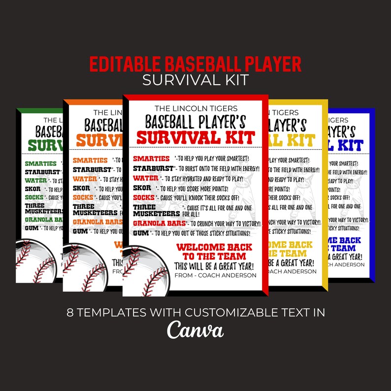 Baseball Survival Kit Team Survival Kit Printable Editable Etsy