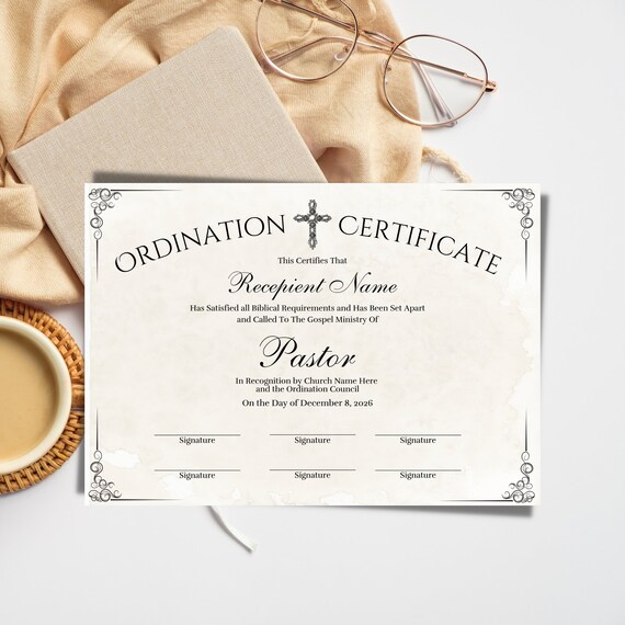 Printable Certificate of Ordination Editable Canva Template - Etsy