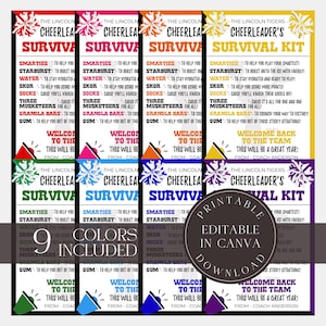 Editable Cheerleaders Survival Kit Team Survival Kit Printable  Template Bundle Appreciation Gift Tags Cheer Gift Team Appreciation Kit