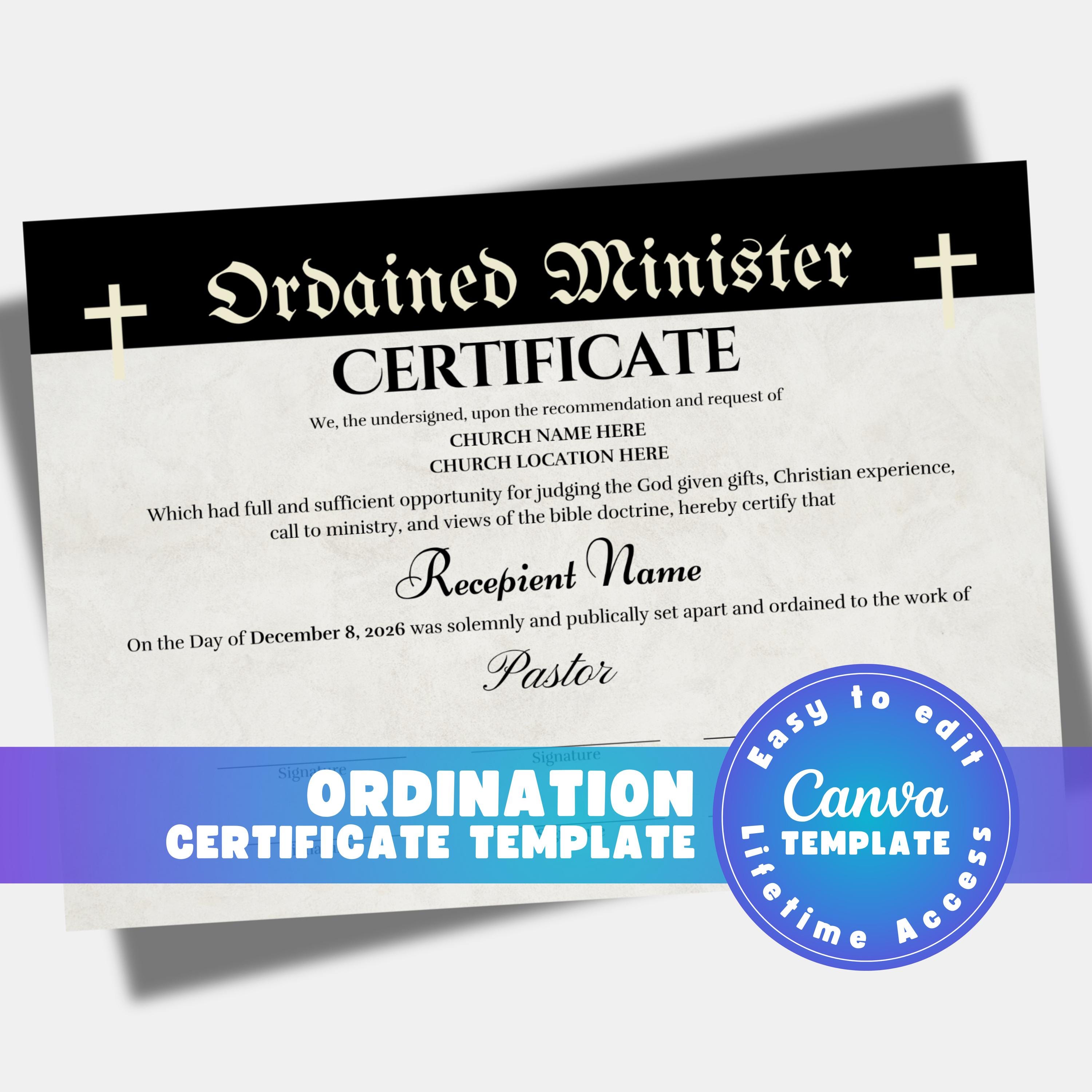 Editable Ordination Application Form Editable Certificate of Ordination Template (digital Download) - Etsy
