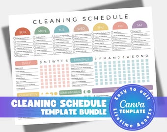 Editable Cleaning Planner Household Chore Chart (Canva Template)