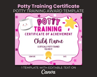 Potty Training Certificate, Potty Training Award, Potty Training Award, Printable Certificate, Toddler Award, Printable Award