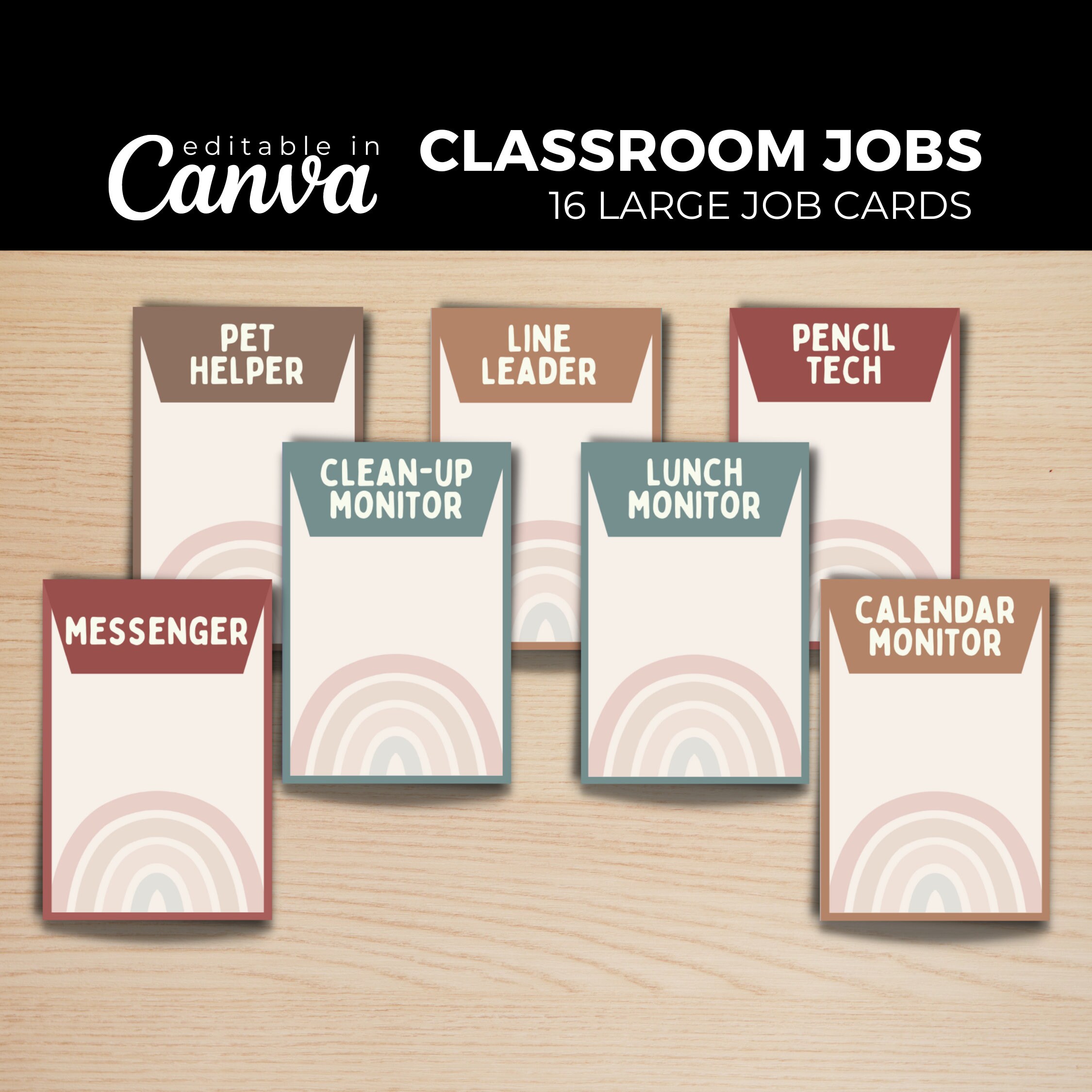 Boho Rainbow Classroom Job Display Editable Decor (PDF, PNG, Canva) - Etsy