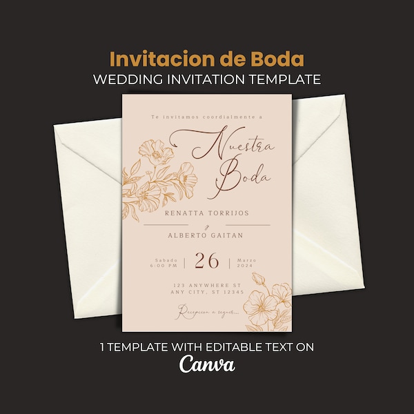 Invitaciones De Boda Editable en Español, Invitaciones Para Editar e Imprimir, Editable Spanish Wedding Invitation, Spanish Party Invite