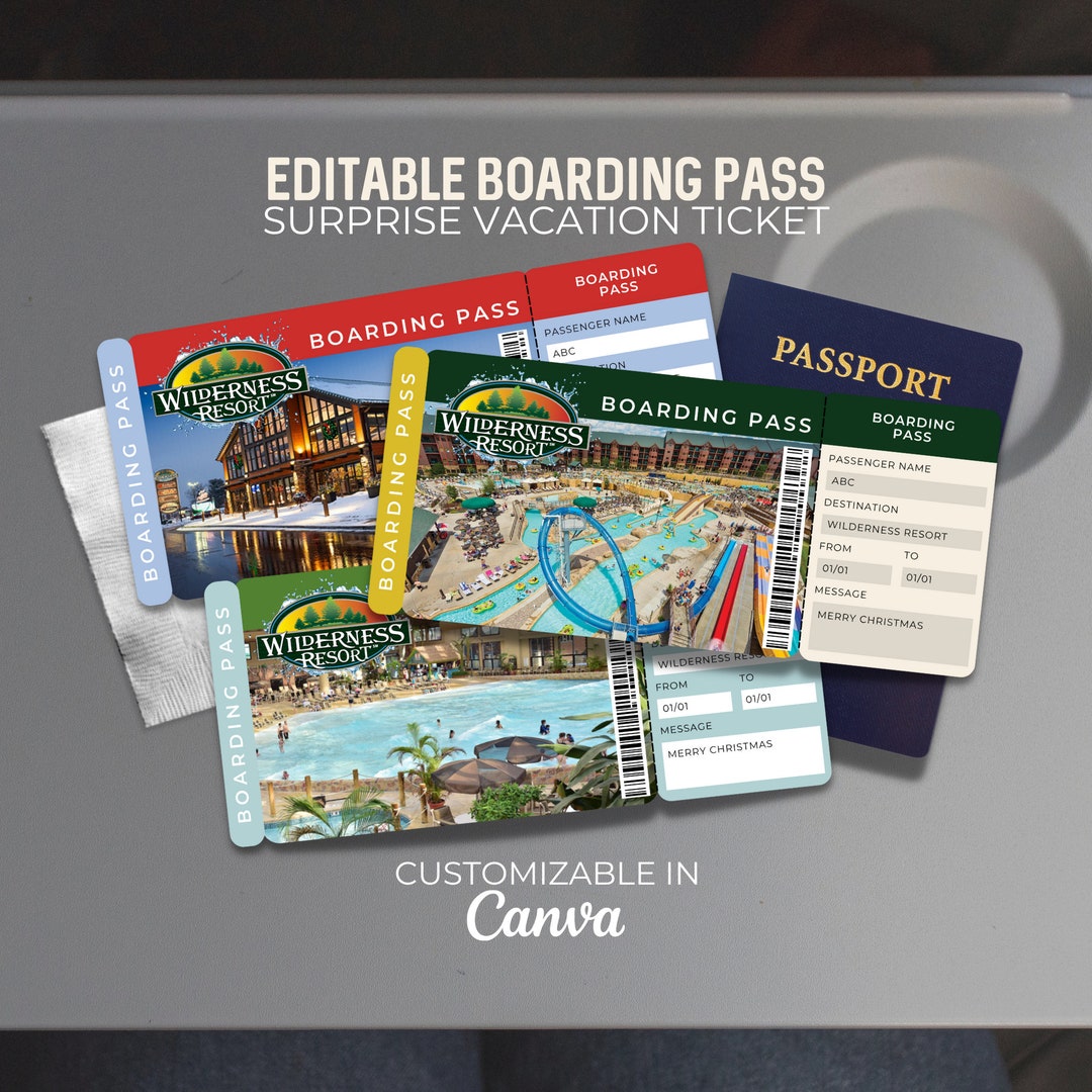 Editable Boarding Pass, Wilderness Resort Wisconsin Dells Printable