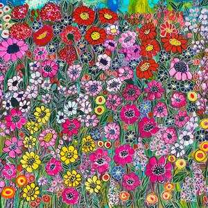 Floral Garden. original artwork on 14 by 14 stretched canvas