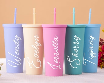 Personalized Tumbler with Lid and Straw, Bridesmaid Gifts, Gift for Her, Friend Gifts, Girlfriend Gift, Traveling Gifts, Wedding Party Gifts