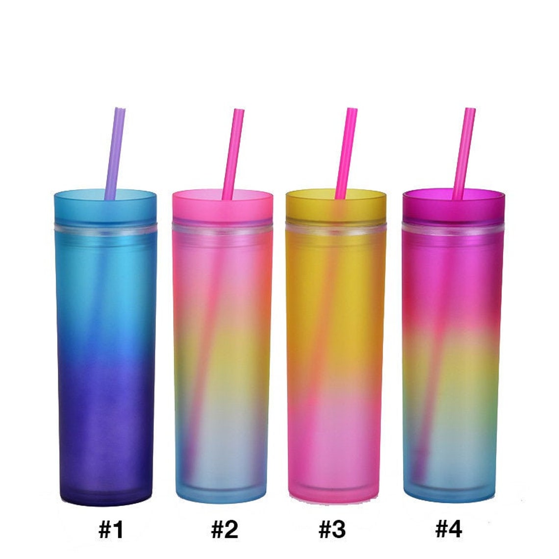 Rainbow Color 16oz Acrylic Skinny Tumbler With Straw Plastic Etsy UK
