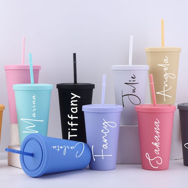 Gepersonaliseerde Tumbler met deksel en stro bruidsmeisje geschenken 16oz acryl Cup cadeau voor haar vriend geschenken reizen geschenken bruiloft partij geschenken