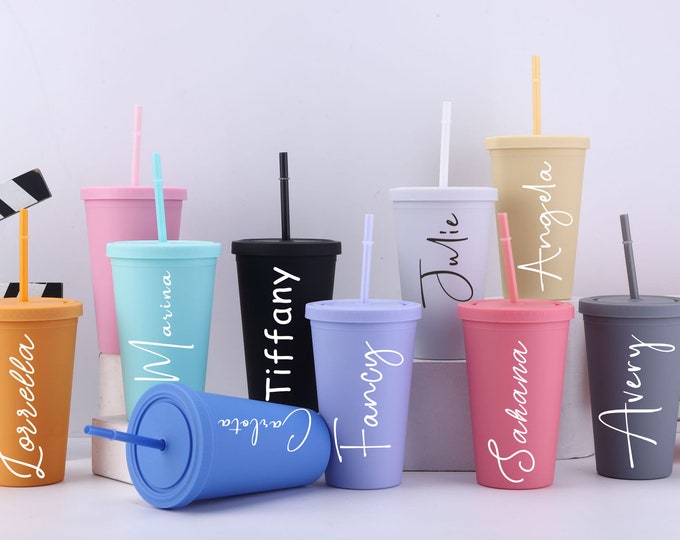 Personalized Tumbler with Lid and Straw Bridesmaid Gifts 16oz Acrylic Cup Gift for Her Friend Gifts Traveling Gifts Wedding Party Gifts