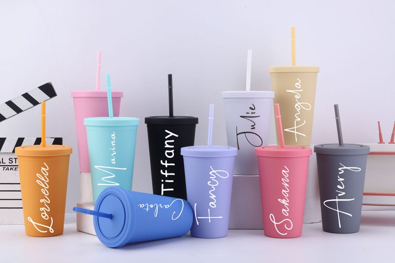 Personalized Tumbler with Lid and Straw Bridesmaid Gifts 16oz Acrylic Cup Gift for Her Friend Gifts Traveling Gifts Wedding Party Gifts image 1