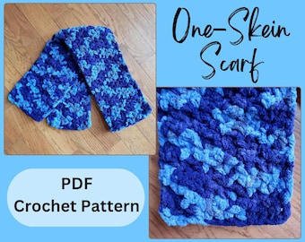 One Skein Crochet Scarf Pattern for Beginner, Bernat Blanket Yarn Scarf Crochet Pattern for Autumn, Quick and Easy Crochet Scarf Pattern