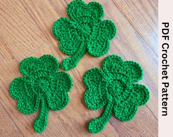 Modèle facile au crochet Shamrock pour la Saint-Patrick, motif au crochet Shamrock Coaster, motif trèfle appliqué au crochet, motif PDF au crochet