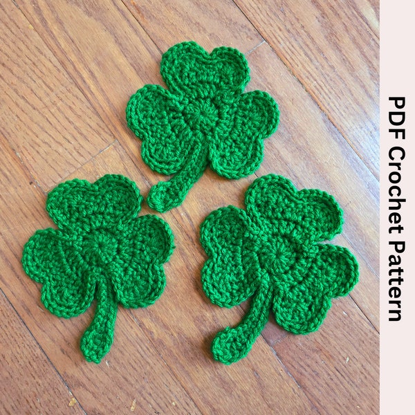 Easy Shamrock Crochet Pattern for St Patricks Day, Shamrock Coaster Crochet Pattern, Shamrock Applique Crochet Pattern, PDF Crochet Pattern