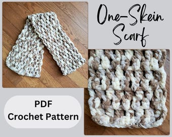 One Skein Crochet Scarf Pattern for Fall, Bernat Blanket Yarn Scarf Crochet Pattern, Quick and Easy Crochet Scarf Pattern for Beginner