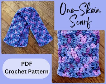 One Skein Crochet Scarf Pattern for Winter, Bernat Blanket Yarn Scarf Crochet Pattern for Fall, Quick & Easy Crochet Scarf Pattern