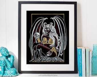 Súcubo, Arte de súcubos, Mujer diabólica, Arte oscuro, Arte gótico, Impresión artística