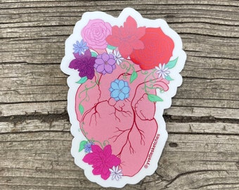 Floral Anatomical Heart Sticker, Laptop Decal