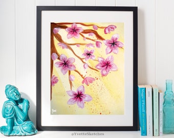 Cherry Blossom Art, Watercolor Cherry Blossom, Watercolor Art, Art Print