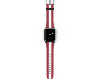 Correa deportiva de piel sintética con rayas rojas y blancas para Apple Watch