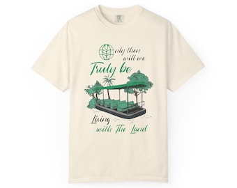 Living With The Land vintage green illustration T-shirt | boat, palm trees, EPCOT
