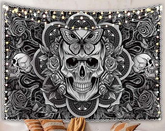 Skull Tapestry, Tapestry Aesthetic, Hippy Decor, Mushroom Tapestry, Rose Wall Art Decoration, Butterfly Tapestry, Tapestry Wall Hanging