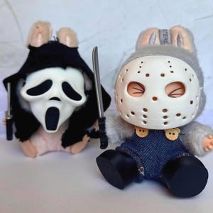 Horror Mask and Outfit Set for labubu, Slasher inspired costumes, Creepy Cute, Spooky Costume for Halloween, 6-Inch Plushie, Goth Theme