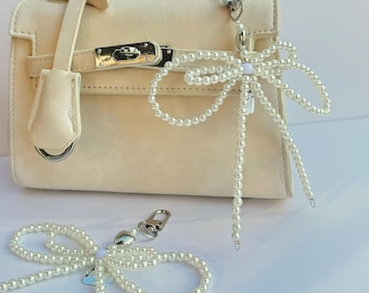 Charm de sac noeud en perles, breloque de sac coeur mignon, accessoire pour porte-monnaie et clés, noeud coquette porte-clés mousqueton accessoires de sac délicats mignons