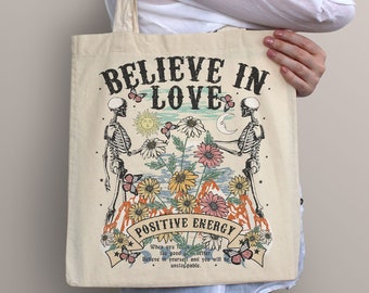 Skull canvas tote bag, with butterfly and flowers. Sun, moon, and stars tote bags. Reusable love shopping bag with handle. Shoulder Bag Girl