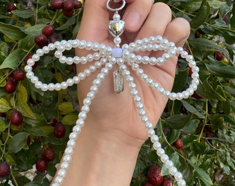 Charm de sac coeur perle, joli porte-clés coquette noeud, accessoire pour sacs, sacs à main et clés, accessoires délicats porte-clés et mousquetons