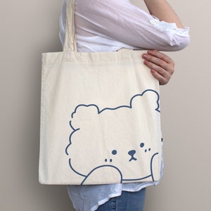 Cute Bear Tote Bag, Cute Tote Bag, Eco Friendly Grocery Bag, Canvas Shoulder Bag, Tote Bag Aesthetic, Kawaii Tote Bag, Reusable Grocery Bag image 1