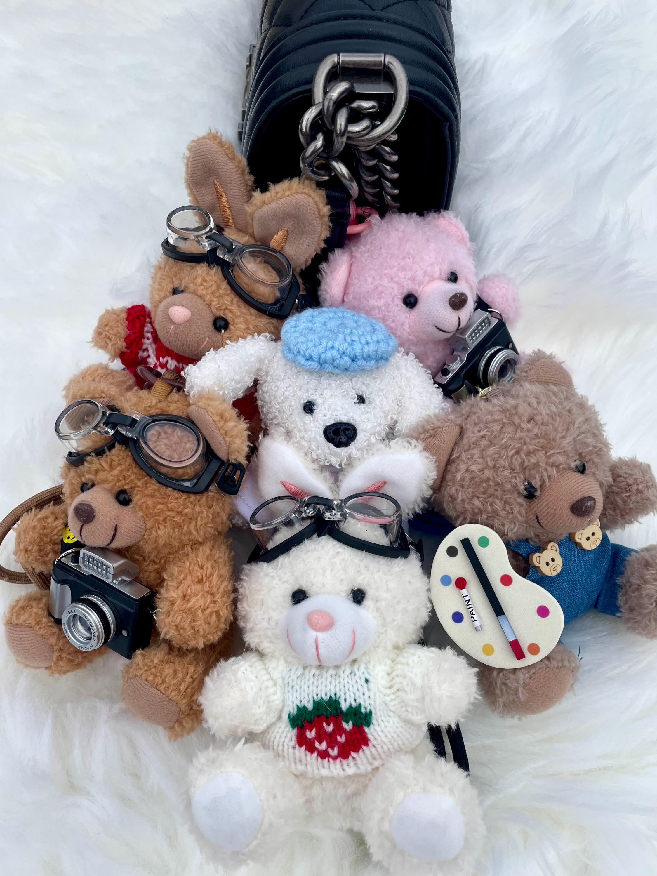 Cute Teddy Bear Plush Bag Charm, Fluffy Artist Bear Purse Bag