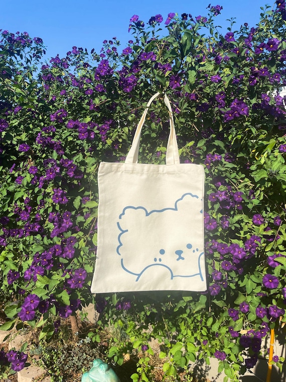Cute Bear Tote Bag, Cute Tote Bag, Kawaii Bear Tote, Animal Cotton Shoulder Bag, Tote Bag Aesthetic Gage Gifts For Her Reusable Shopping Y2K