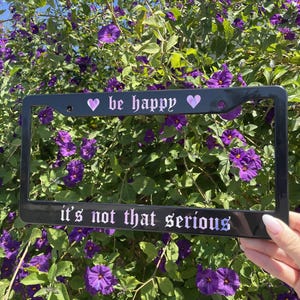 Be Happy License Plate Frame, Cute Car Accessories, Kawaii Pink Car Decor, Positive Plate Cover Gag Gift, Car Girl Quote Exterior Accessory