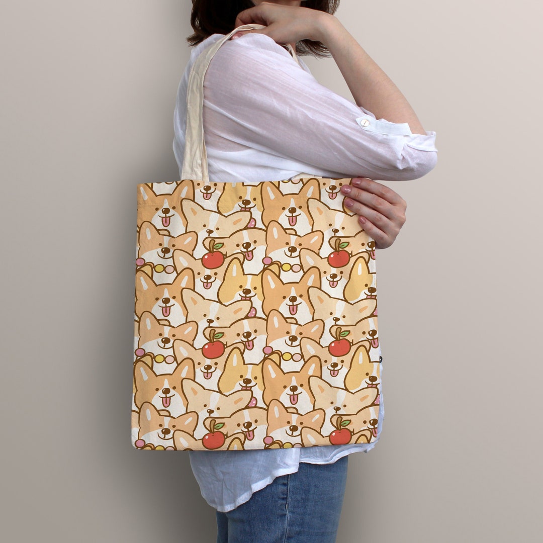 Corgi Lover Tote Bag - Reusable Canvas Shopping Bag With Inner Pocket, Cute Dog Gift For Women
