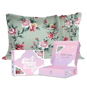 Funda de almohada de seda satinada con diseño floral, par de fundas de almohada abstractas, tamaño Queen estándar, decoración vintage para dormitorio, regalo para la piel y el cabello