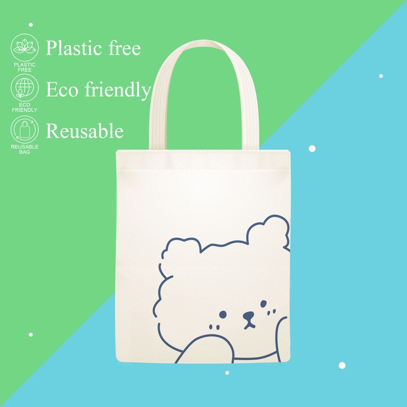 Cute Bear Tote Bag, Cute Tote Bag, Eco Friendly Grocery Bag, Canvas Shoulder Bag, Tote Bag Aesthetic, Kawaii Tote Bag, Reusable Grocery Bag image 5