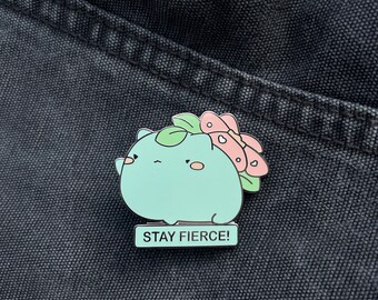 Grass Type, Cute Hard Enamel Pins, Funny Enamel Pins, Stay Fierce Cubby Monster, Lapel Brooch Pins for Hat & Backpack Accessory Gift for Her