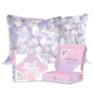 Funda de almohada de seda satinada con flores, par de almohadas con pétalos, tamaño Queen, para dormitorio, decoración de habitación morada, regalo para la piel y el cabello