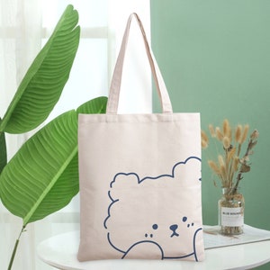 Cute Bear Tote Bag, Cute Tote Bag, Eco Friendly Grocery Bag, Canvas Shoulder Bag, Tote Bag Aesthetic, Kawaii Tote Bag, Reusable Grocery Bag image 4