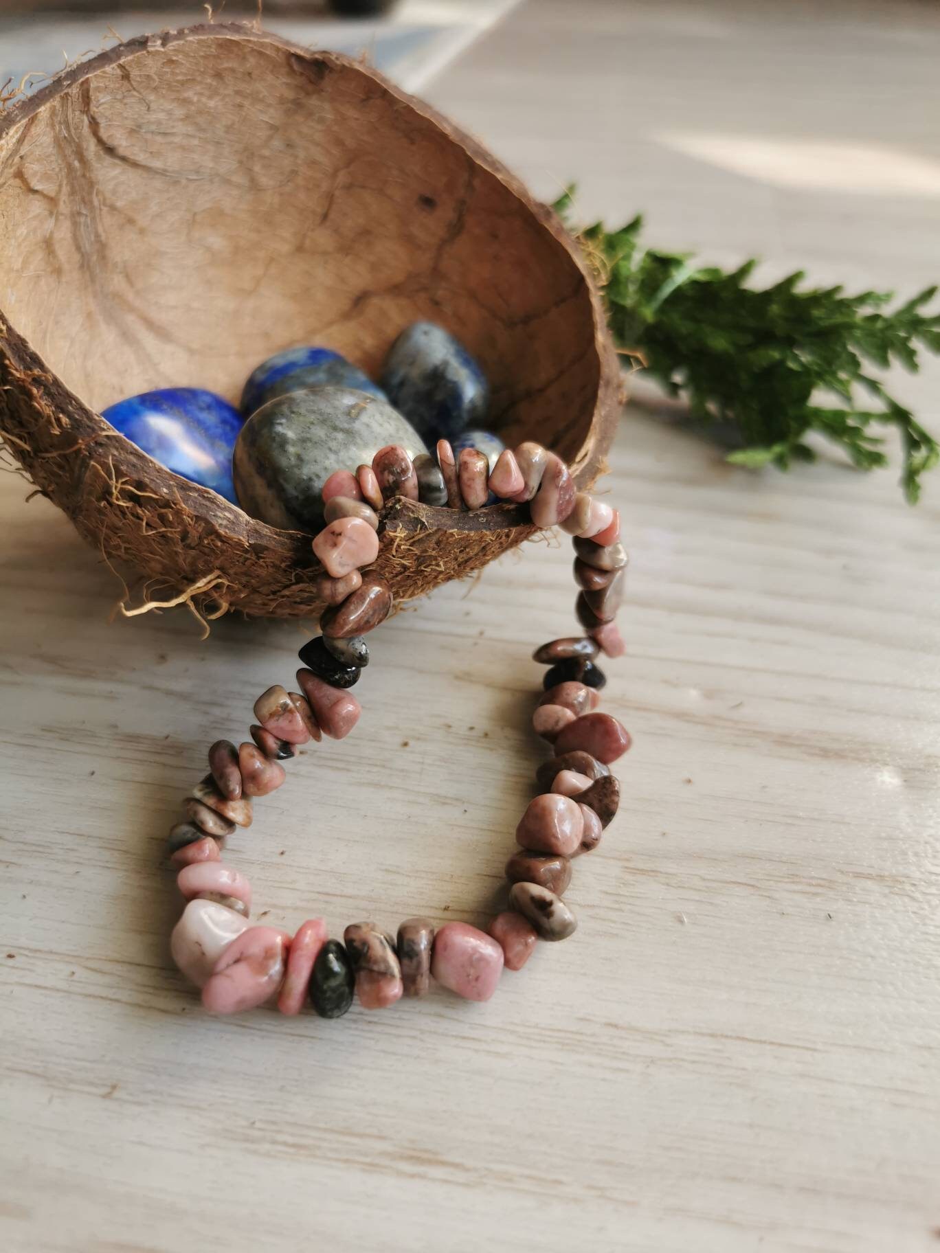 Rhodonite/ Bracelet Chips de Rhodonite/ Chips/ Pierres Chips