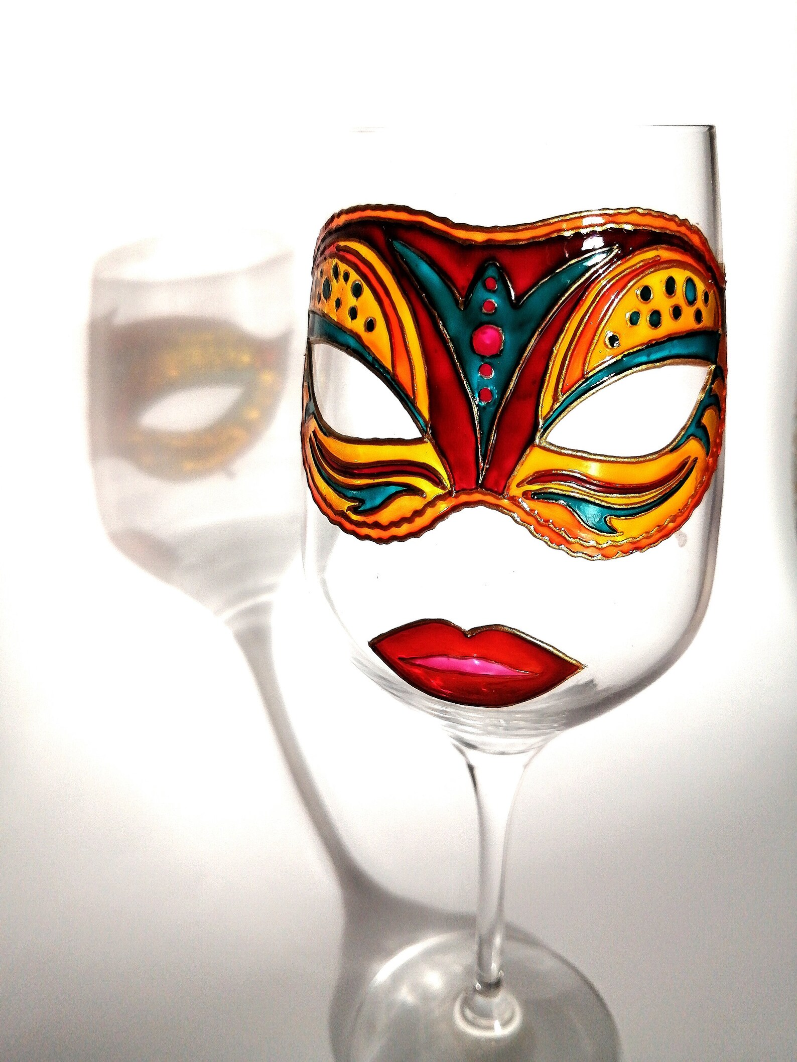 Hand painted Mask Wine Glass Carnival Accessory Etsy